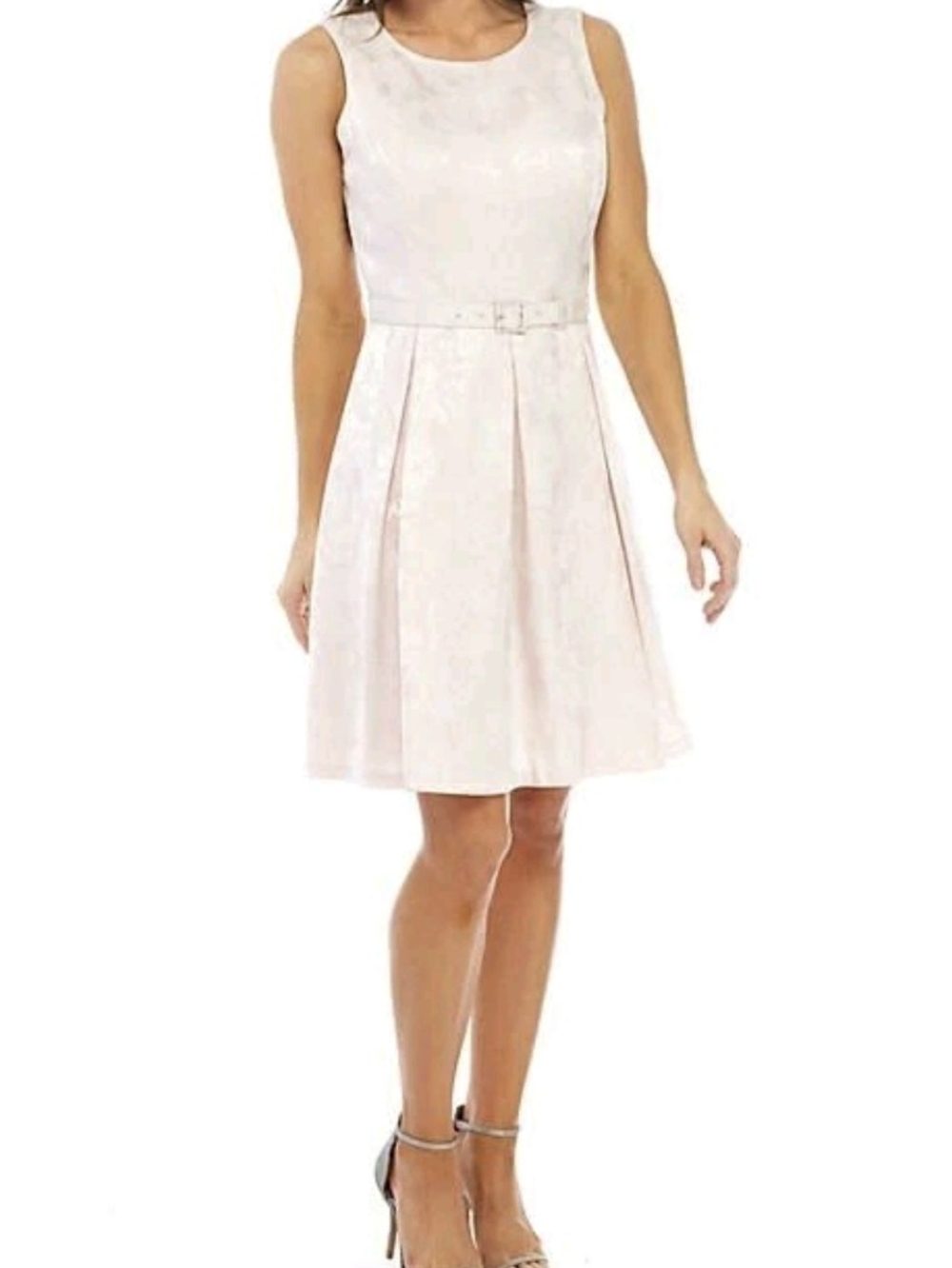 Nine West Pale Pink Floral Jacquard Party Dress with Belt